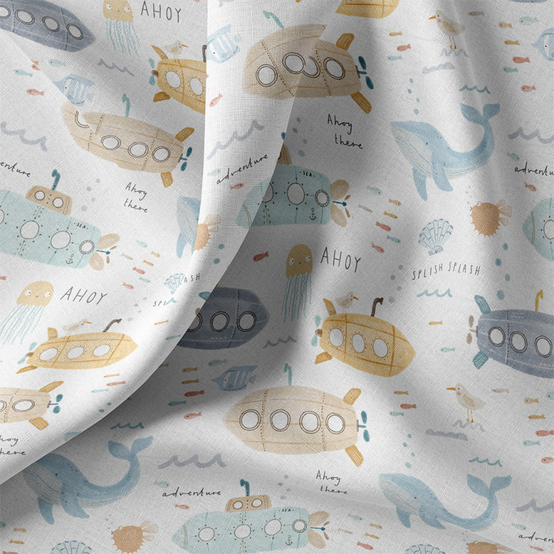 Printed Cotton AHOY White / Blue